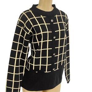 Adolfo Collectibles vintage ivory black lambs wool button career sweater top L
